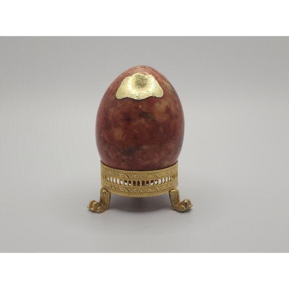 Vintage Hand Carved Alabaster Reddish Egg Paperweight Made in Italy PB192 - Picture 3 of 6